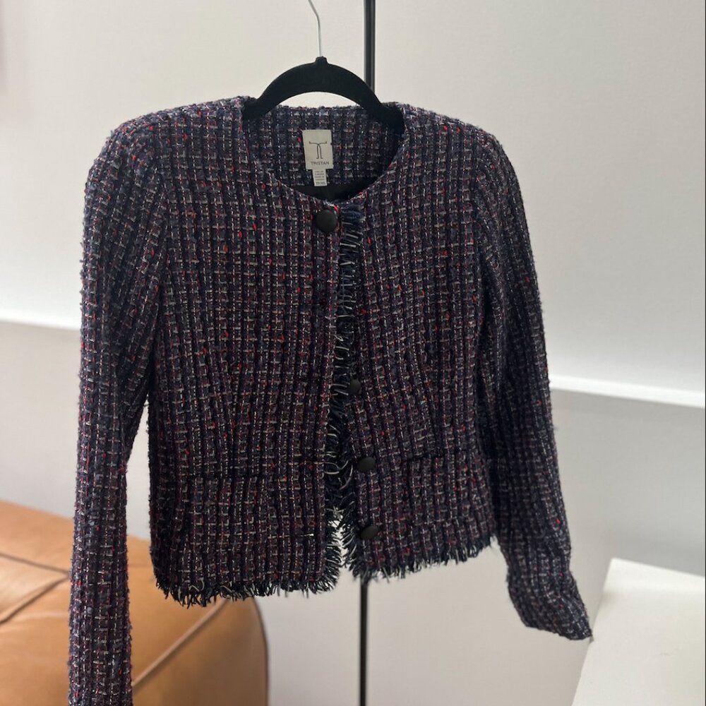 TRISTAN –  Tweed Blazer, Navy&Red  – Size XS – Made in Canada
